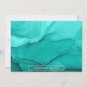 Bright Teal Alcohol Ink Liquid Abstract Thank You Card