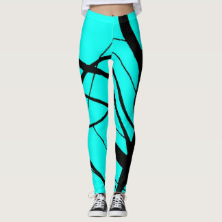 Bright Teal and Black Linear Leggings