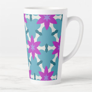 Bright Teal and Purple Star Flowers PP4 Latte Mug