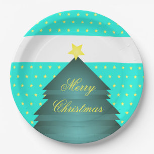 Bright Teal Beach Christmas Theme Paper Plate