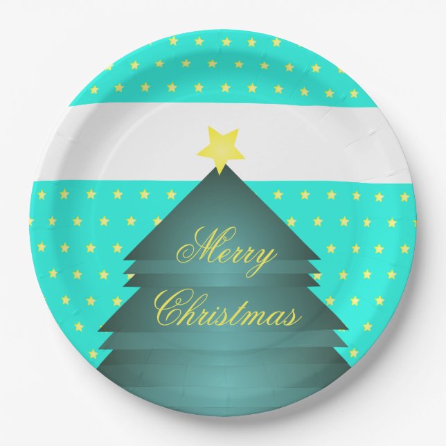 Bright Teal Beach Christmas Theme Paper Plate (Front)