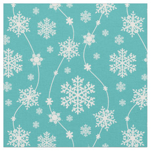 Bright Teal Blue Winter White Snowflake Pattern Fabric