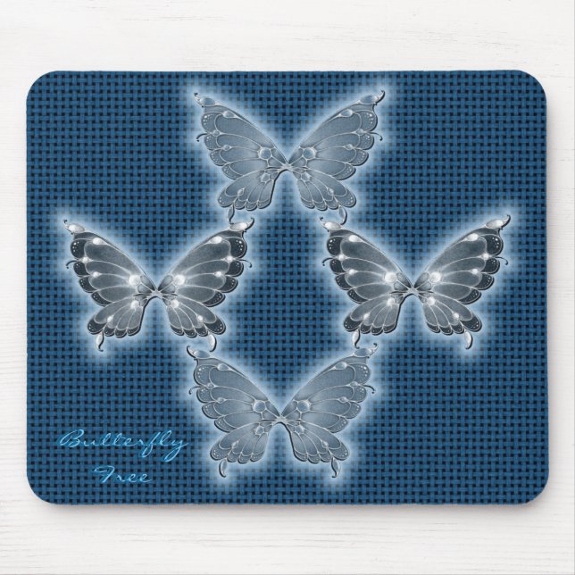 Bright Teal Butterfly Pattern Mouse Pad (Front)