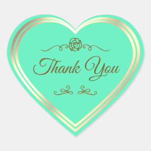 Bright Teal Gold Frame Vintage Rose Cute Thank You Heart Sticker