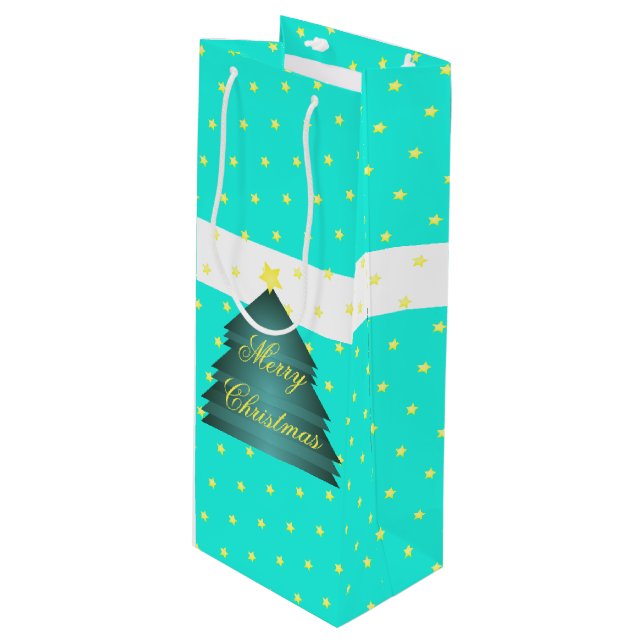 Bright Teal Merry Christmas Paper Gift Bag (Front Angled)