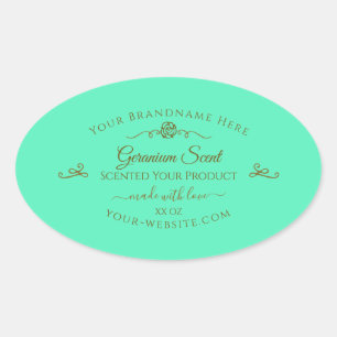 Bright Teal Product Label Gold Frame Vintage Rose