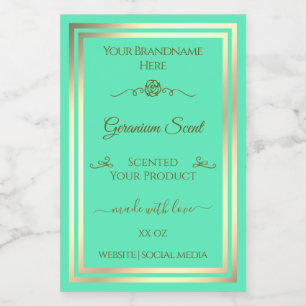 Bright Teal Product Label Gold Frame Vintage Rose