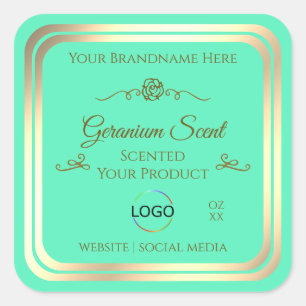 Bright Teal Product Label with Gold Frame and Logo