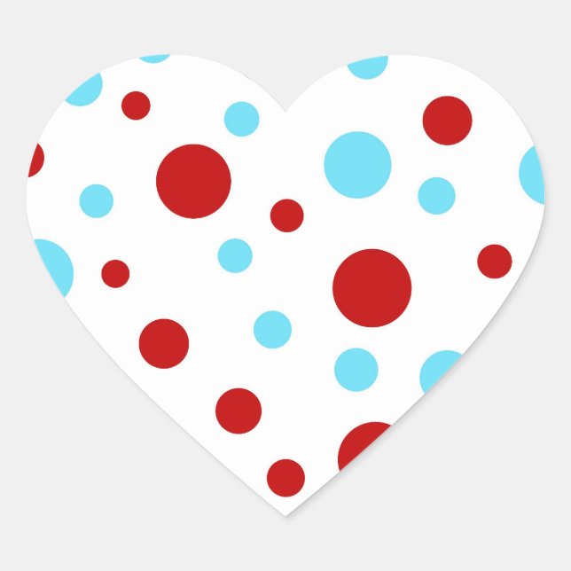 Bright Teal Turquoise Red White Polka Dots Pattern Heart Sticker (Front)