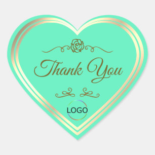 Bright Teal with Gold Frame and Logo Thank You Heart Sticker