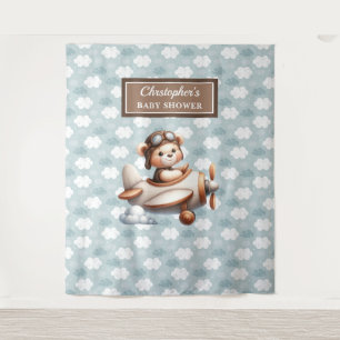 Bright teddy bear pilot baby shower photo sign tapestry