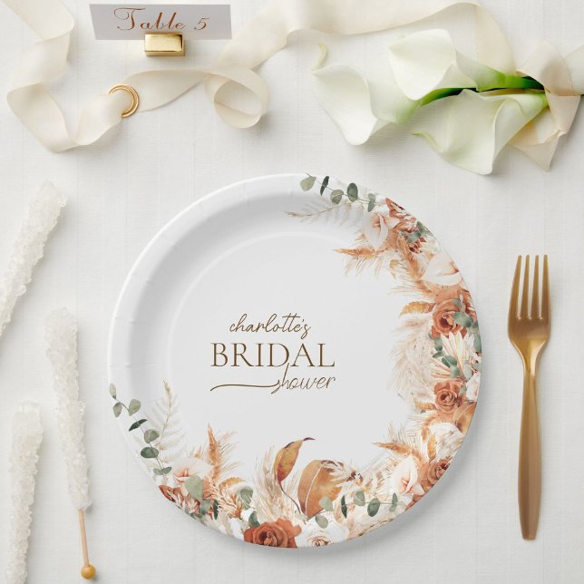 Bright Terracotta and tequila Bridal Paper Plate (Creator Uploaded)