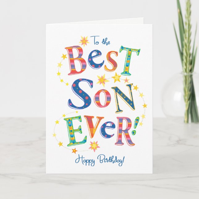 Bright Text-based Birthday Card for Best Son Ever (Front)
