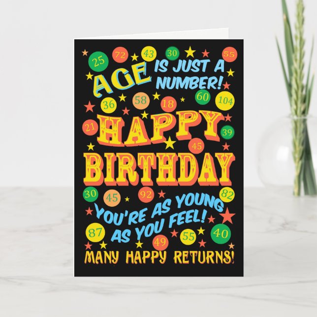 Bright Text-based Birthday for Any Age on Black Card (Front)