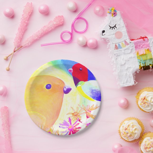 Bright Tie-Dye Birds Paper Plate (Party)