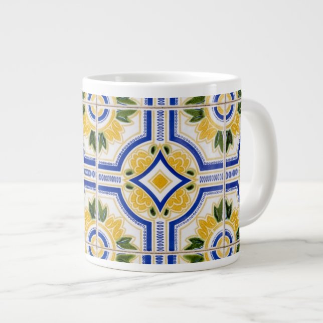 Bright tile pattern, Portugal Large Coffee Mug (Front Right)