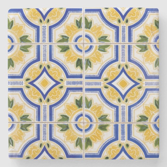 Bright tile pattern, Portugal Stone Coaster (Front)