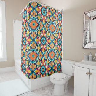 Bright Tile Pattern Warm Mediterranean Colourful Shower Curtain