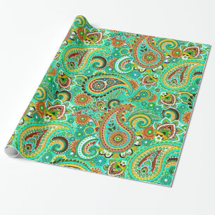 Bright Tones Colourful Retro Paisley Wrapping Paper