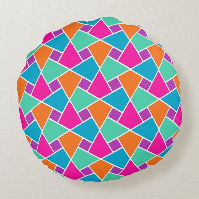 Bright Traditional Islamic Pattern Round Pillow (Back)