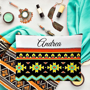 Bright tribal design personalised accessory pouch