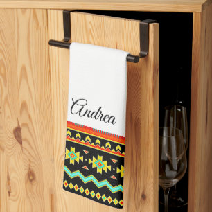 Bright tribal design personalised  tea towel