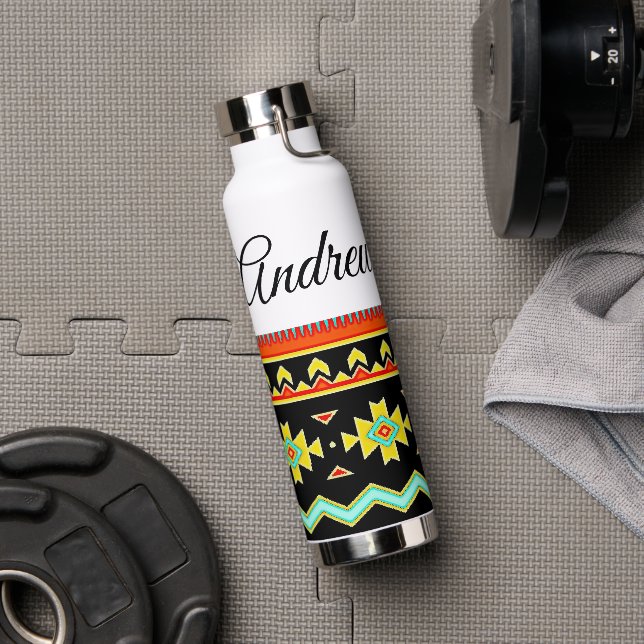 Bright tribal design personalised water bottle (Gym)