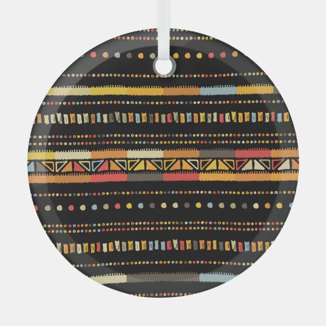 Bright Tribal Stripes Handmade Pattern Glass Tree Decoration (Front)