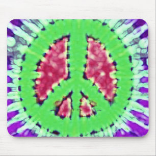 Bright Trippy Hippie Tie Dye Peace Sign Mouse Mat