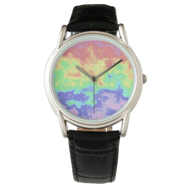 Bright Trippy Retro Groovy Boho Hippie Rainbow Watch (Front)