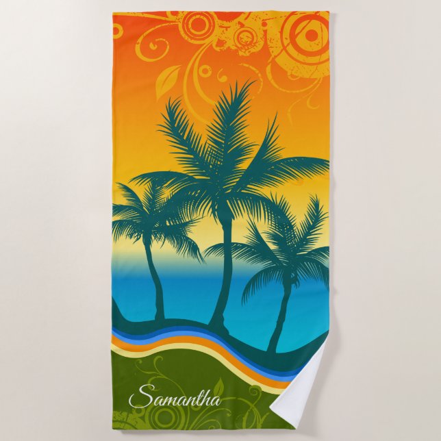 Bright Tropical Beach Sunset Beach Towel (Front)