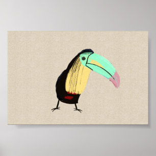 Bright Tropical Bird Toucan on Linen Canvas Poster