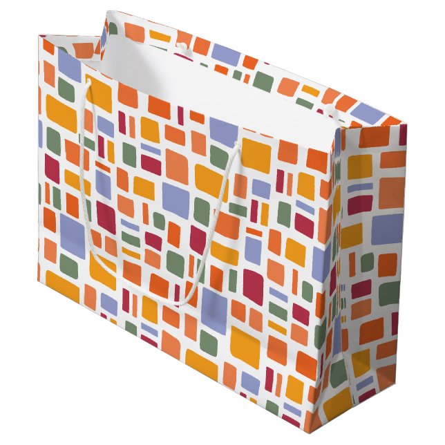 Bright Tropical Colours Wonky Squares & Rectangles Large Gift Bag (Front Angled)