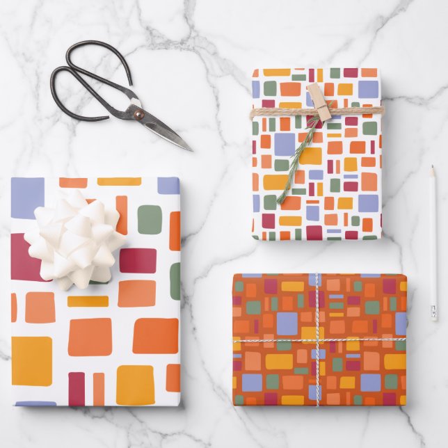 Bright Tropical Colours Wonky Squares & Rectangles Wrapping Paper Sheet (Front)