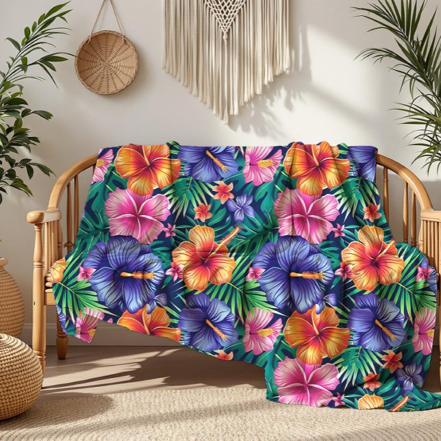 Bright Tropical Floral Fleece Blanket (Creator Uploaded)