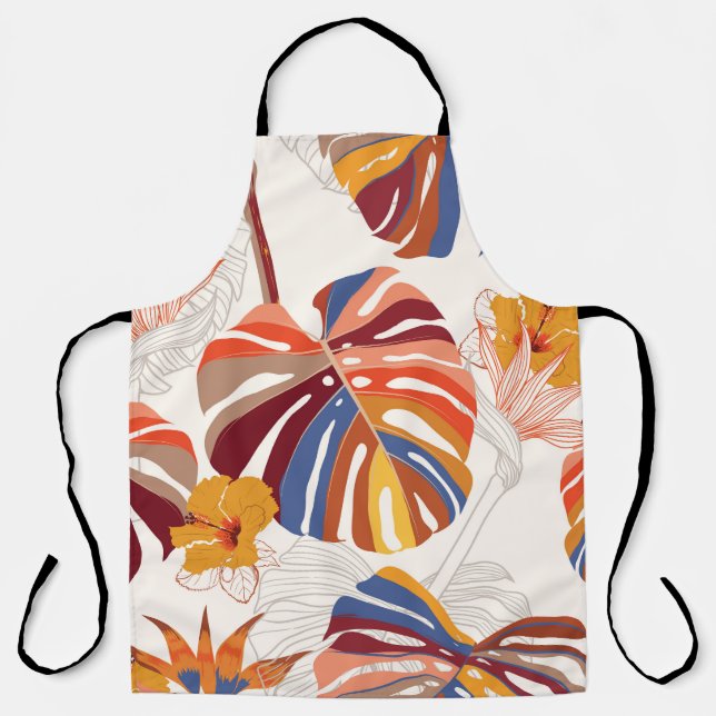 Bright Tropical Floral Hand Drawn Apron (Front)