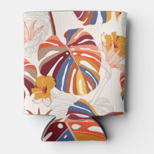 Bright Tropical Floral Hand Drawn Can Cooler