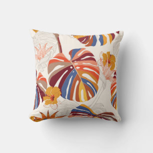 Bright Tropical Floral Hand Drawn Cushion