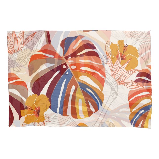 Bright Tropical Floral Hand Drawn Pillowcase (Front)