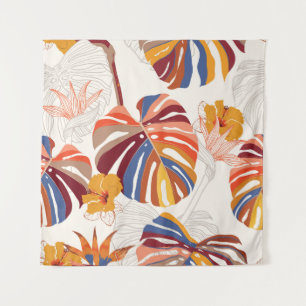 Bright Tropical Floral Hand Drawn Tapestry