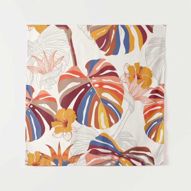 Bright Tropical Floral Hand Drawn Tapestry (Front)