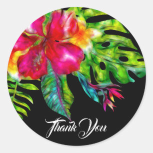 Bright Tropical Floral Hibiscus & Leaves Favour Classic Round Sticker