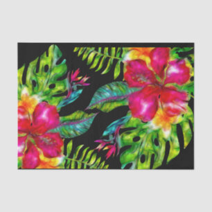 Bright Tropical Floral Hibiscus Leaves Luau Party Tissue Paper