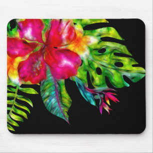 Bright Tropical Floral Hibiscus & Leaves Mouse Mat