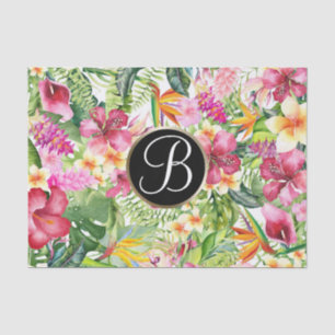Bright Tropical Floral Monogram Letter Initial Tissue Paper