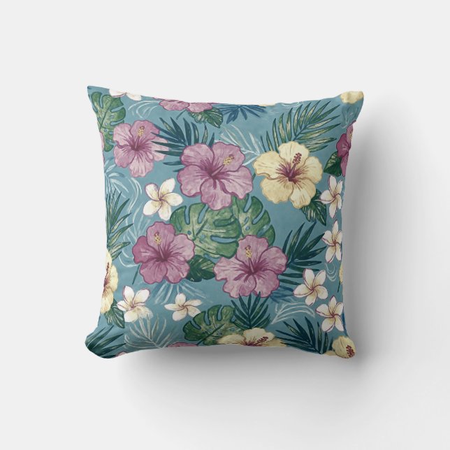 Bright Tropical Floral Throw Pillow (Front)