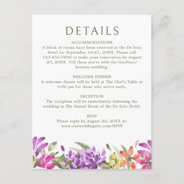 Bright Tropical Floral Wedding Details Enclosure Card (Front)
