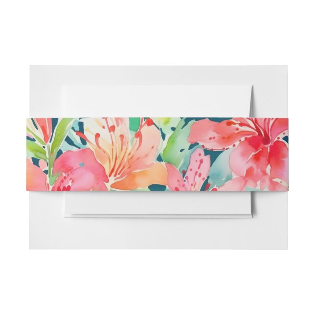 Bright Tropical Floral Wedding  Invitation Belly Band (Front Example)