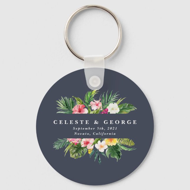 bright tropical floral wedding key ring (Front)