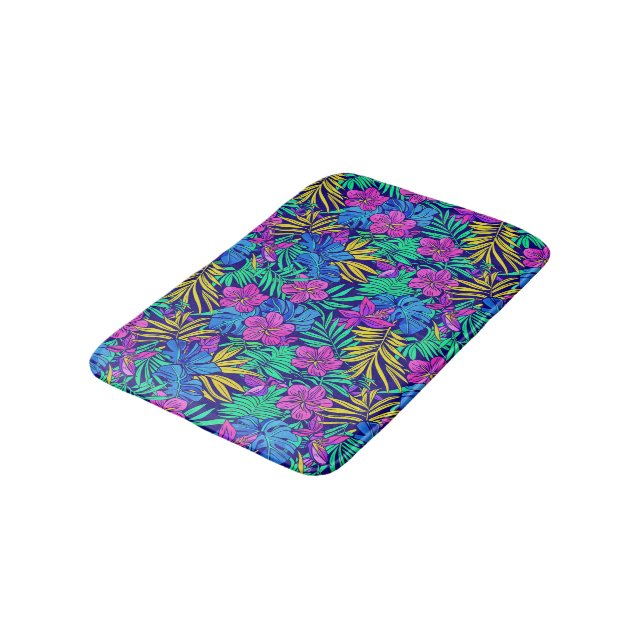 Bright Tropical Flowers Shower Curtain Bath Mat (Angled)